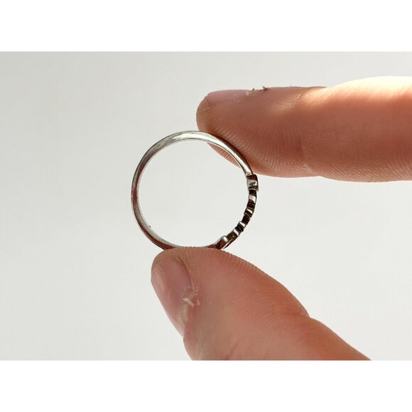 Sterling Silver Scripted "Love" Bypass Shank Vintage CZ Ring - sz 7.25 - Picture 9 of 10